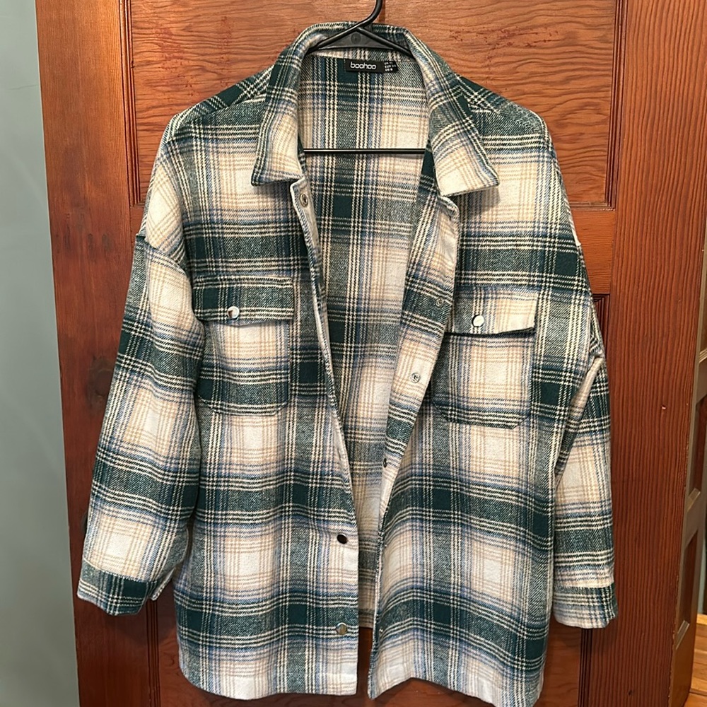 Boohoo Oversized Check Shacket in Green